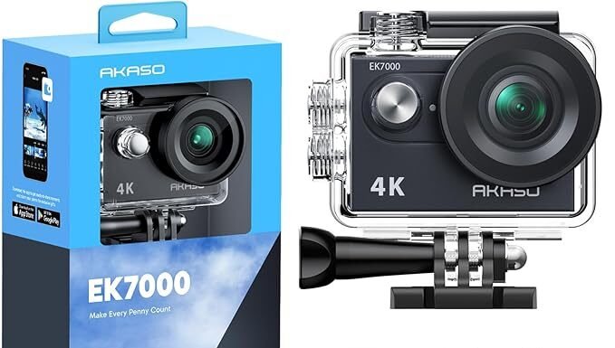 Top Best Waterproof Action Camera Under $100 :AKASO EK7000 4K30FPS 20MP WiFi Action Camera with EIS Ultra HD 131FT Waterproof Underwater Camera Remote Control 4X Zoom Support External Microphone Black